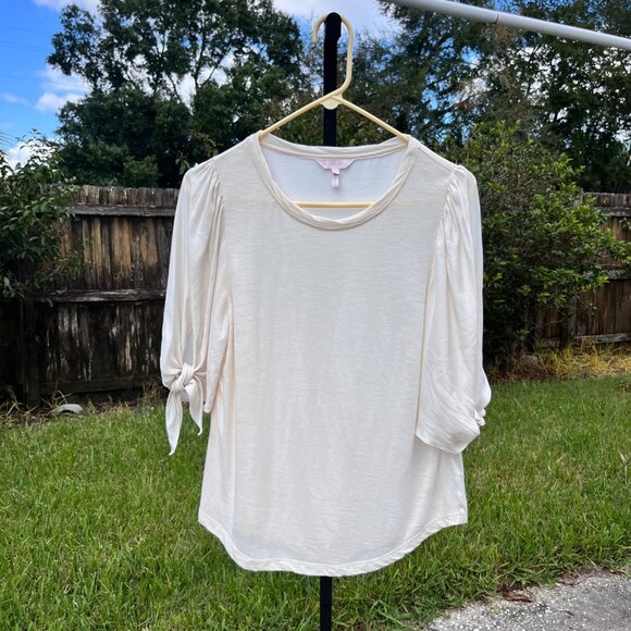 Rebecca Taylor Pale Pink Silk Viscose Puff Sleeve Top Size M - Picture 1 of 7
